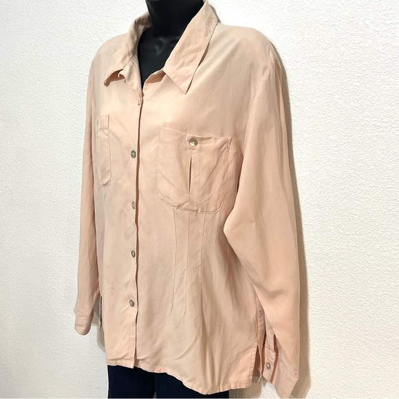 Edward Woman 100% SILK Light Salmon Long Sleeve Button Shirt Size XL - Picture 7 of 12